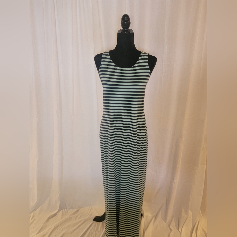 Sail to Sable Navy & Mint Green-Blue Striped Maxi Dress – Size Medium